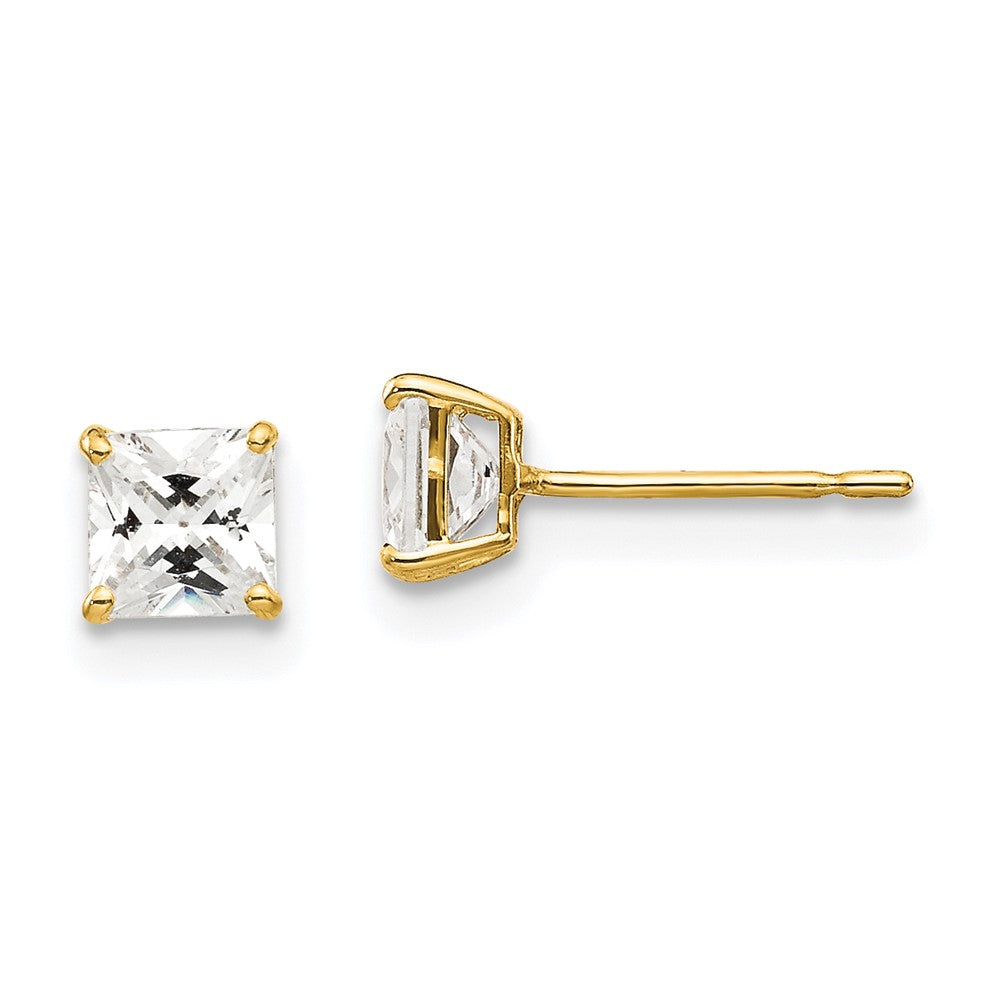 14K Gelbgold 4mm Quadratisch Zirkonia Ohrstecker