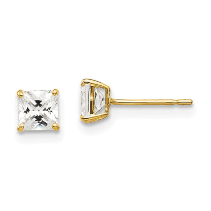 14K Gelbgold 4mm Quadratisch Zirkonia Ohrstecker