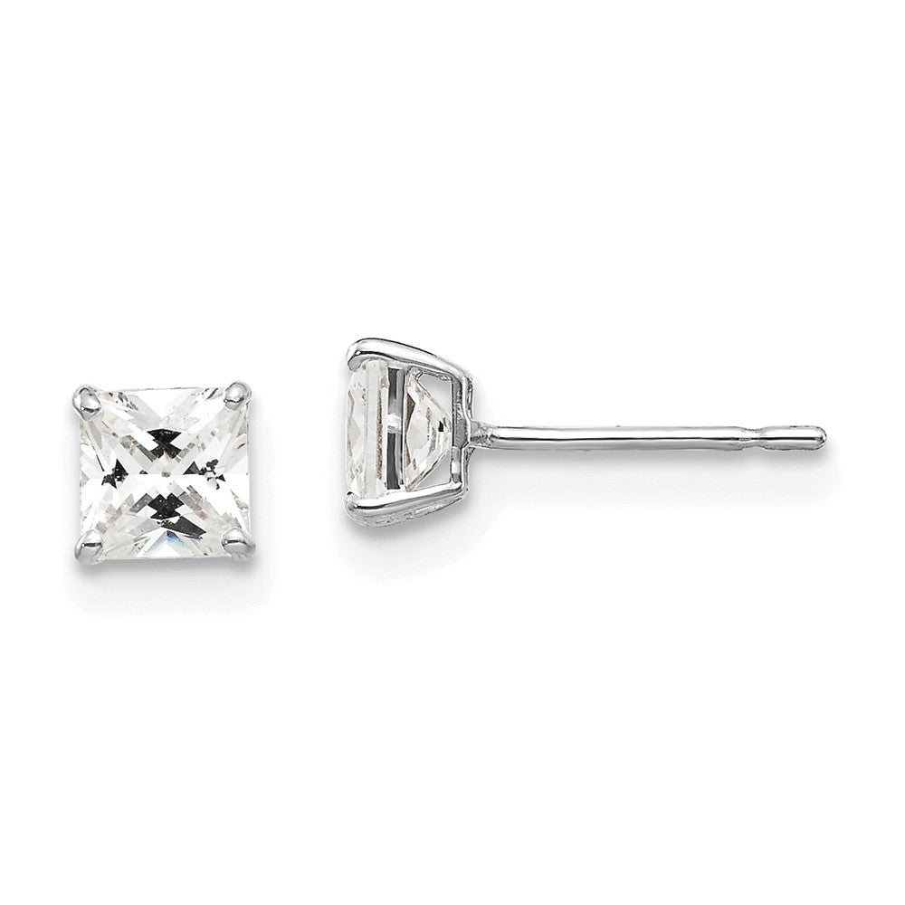 14K Weißgold 4mm Quadratisch Zirkonia Ohrstecker
