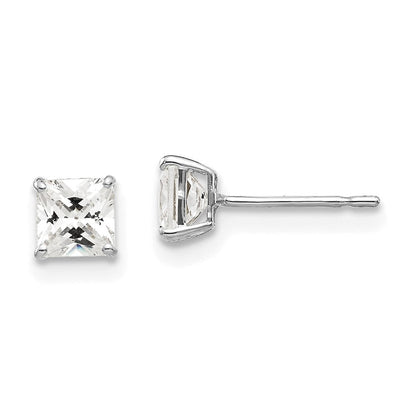 14K Weißgold 4mm Quadratisch Zirkonia Ohrstecker