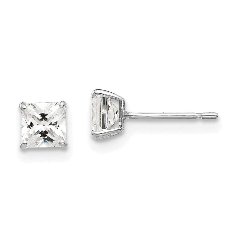 14K Weißgold 4mm Quadratisch Zirkonia Ohrstecker