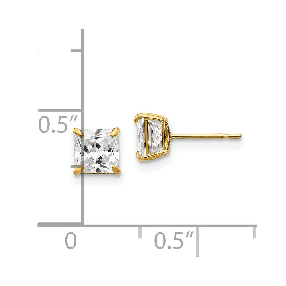 14K Gelbgold 5mm Quadratisch Zirkonia Ohrstecker
