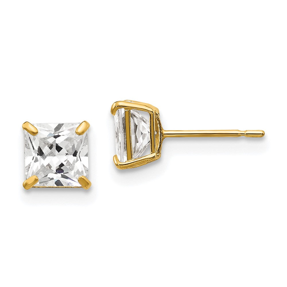 14K Gelbgold 5mm Quadratisch Zirkonia Ohrstecker