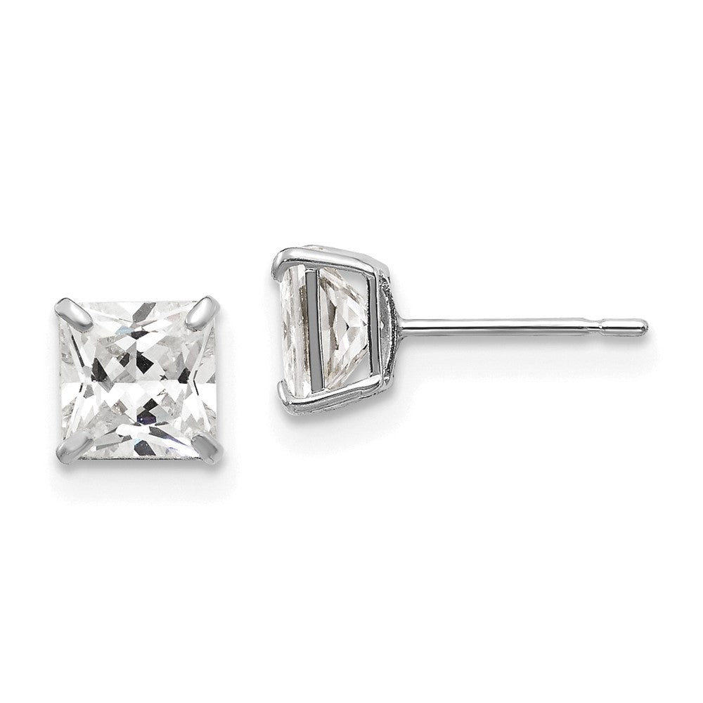 14K Weißgold 5mm Quadratisch Zirkonia Ohrstecker