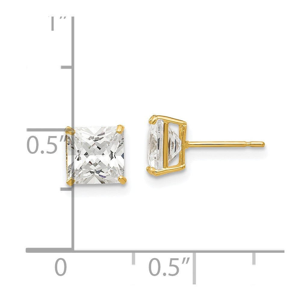 14K Gelbgold 6mm Quadratisch Zirkonia Ohrstecker