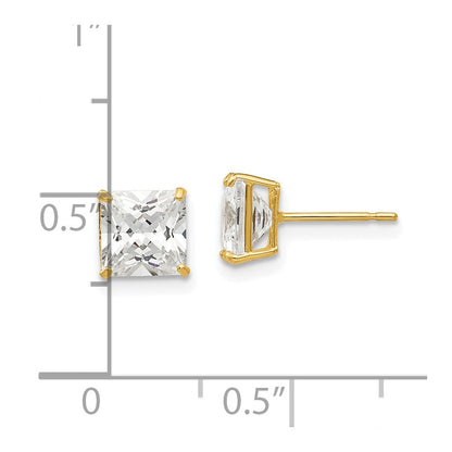 14K Gelbgold 6mm Quadratisch Zirkonia Ohrstecker