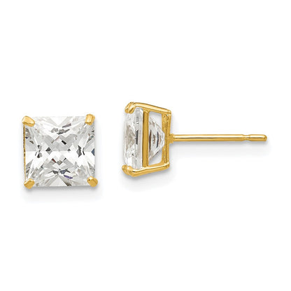14K Gelbgold 6mm Quadratisch Zirkonia Ohrstecker