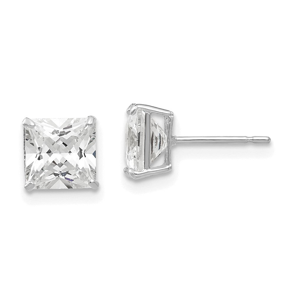 14K Weißgold 6mm Quadratisch Zirkonia Ohrstecker