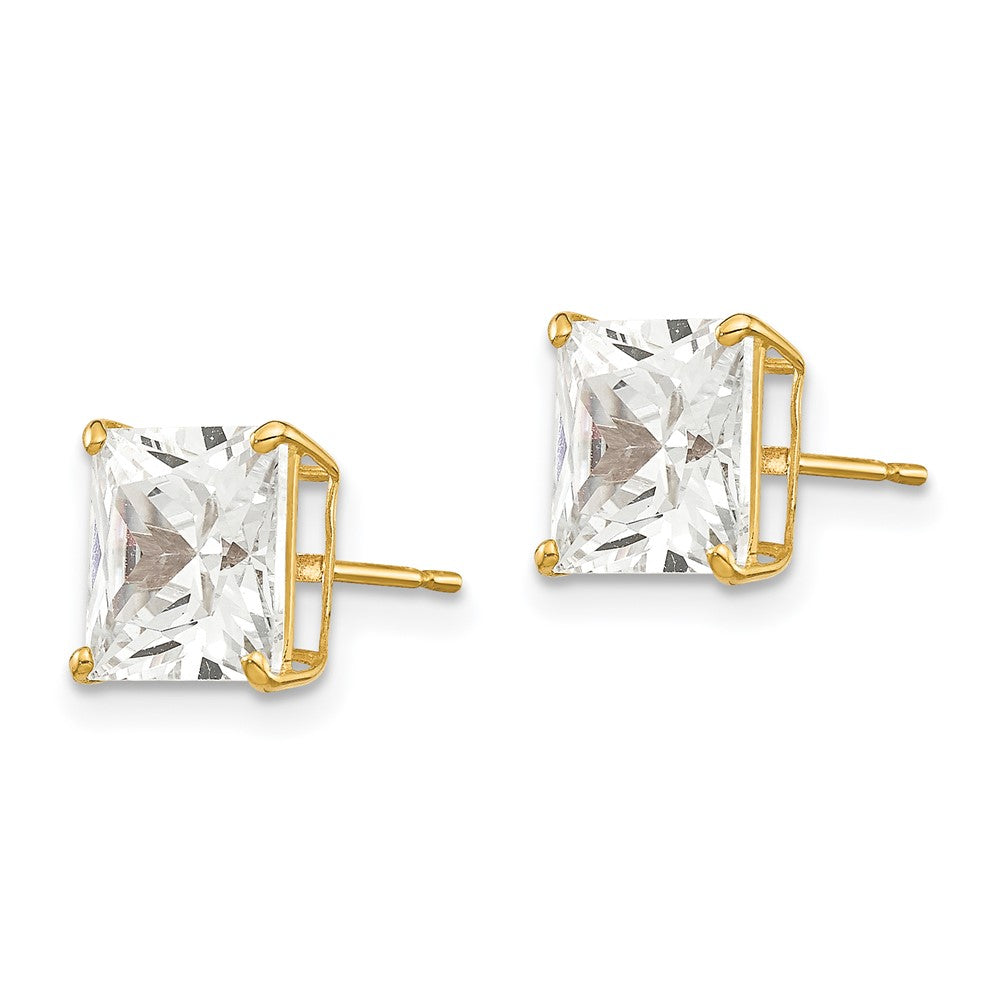 14K Gelbgold 7mm Quadratisch Zirkonia Ohrstecker