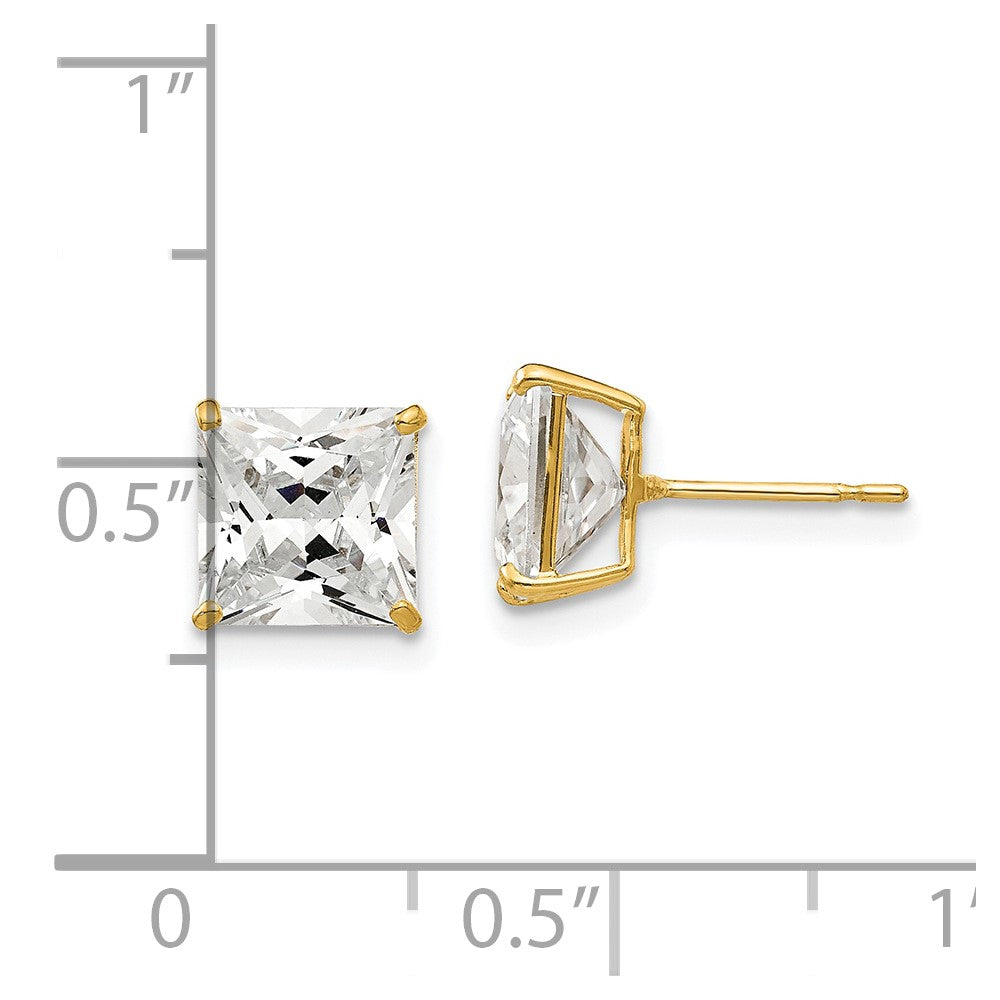 14K Gelbgold 7mm Quadratisch Zirkonia Ohrstecker