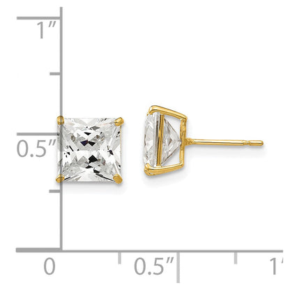 14K Gelbgold 7mm Quadratisch Zirkonia Ohrstecker