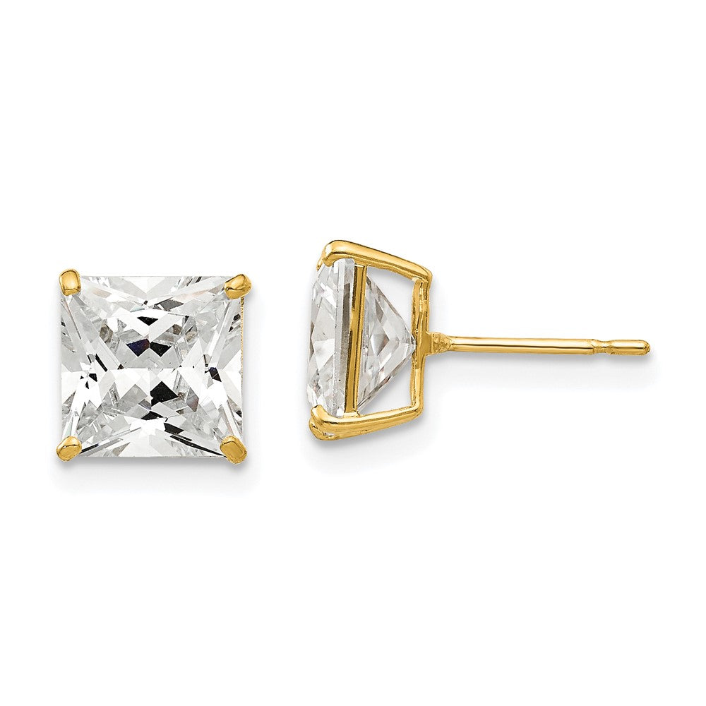 14K Gelbgold 7mm Quadratisch Zirkonia Ohrstecker