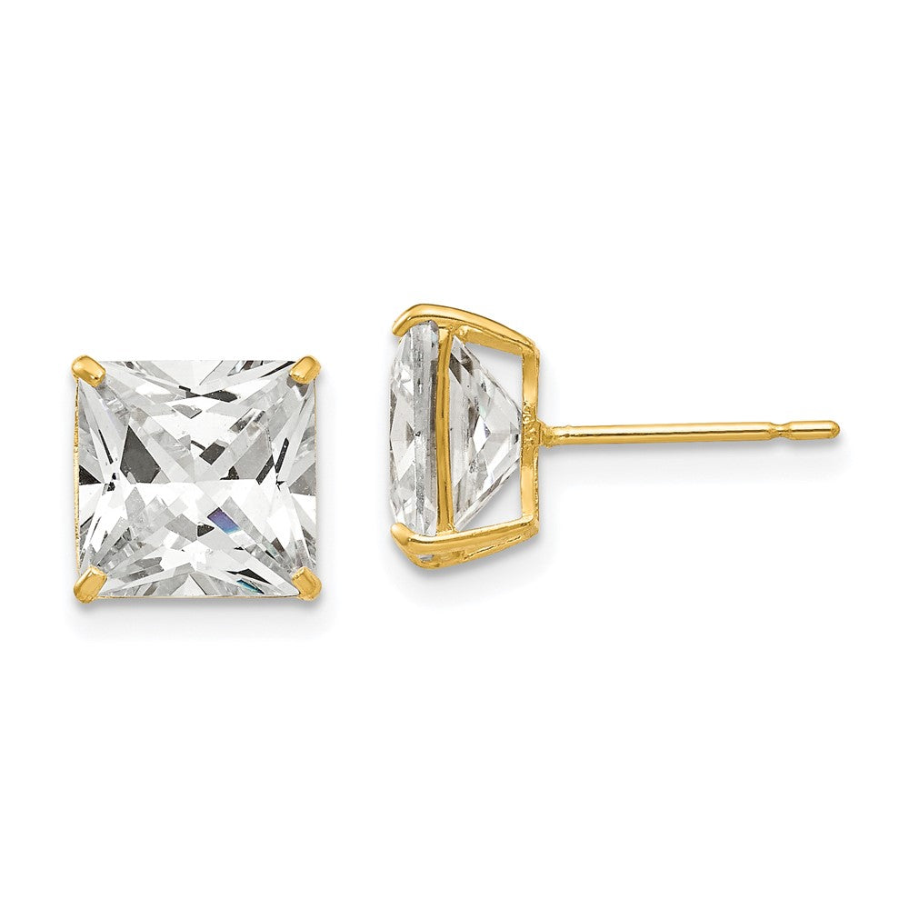 14K Gelbgold 8mm Quadratisch Zirkonia Ohrstecker