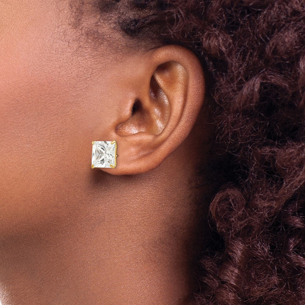 14K Gelbgold 10mm Quadratisch Zirkonia Ohrstecker
