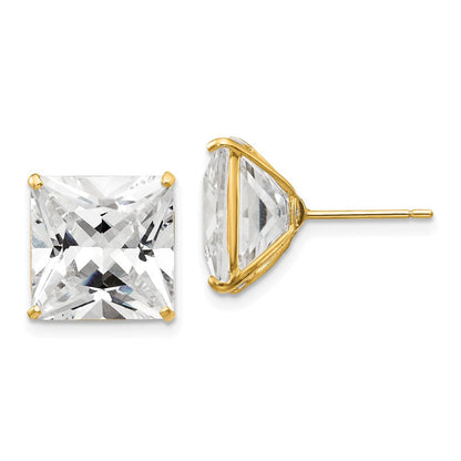 14K Gelbgold 11mm Quadratisch Zirkonia Ohrstecker