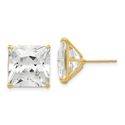 14K Gelbgold 12mm Quadratisch Zirkonia Ohrstecker