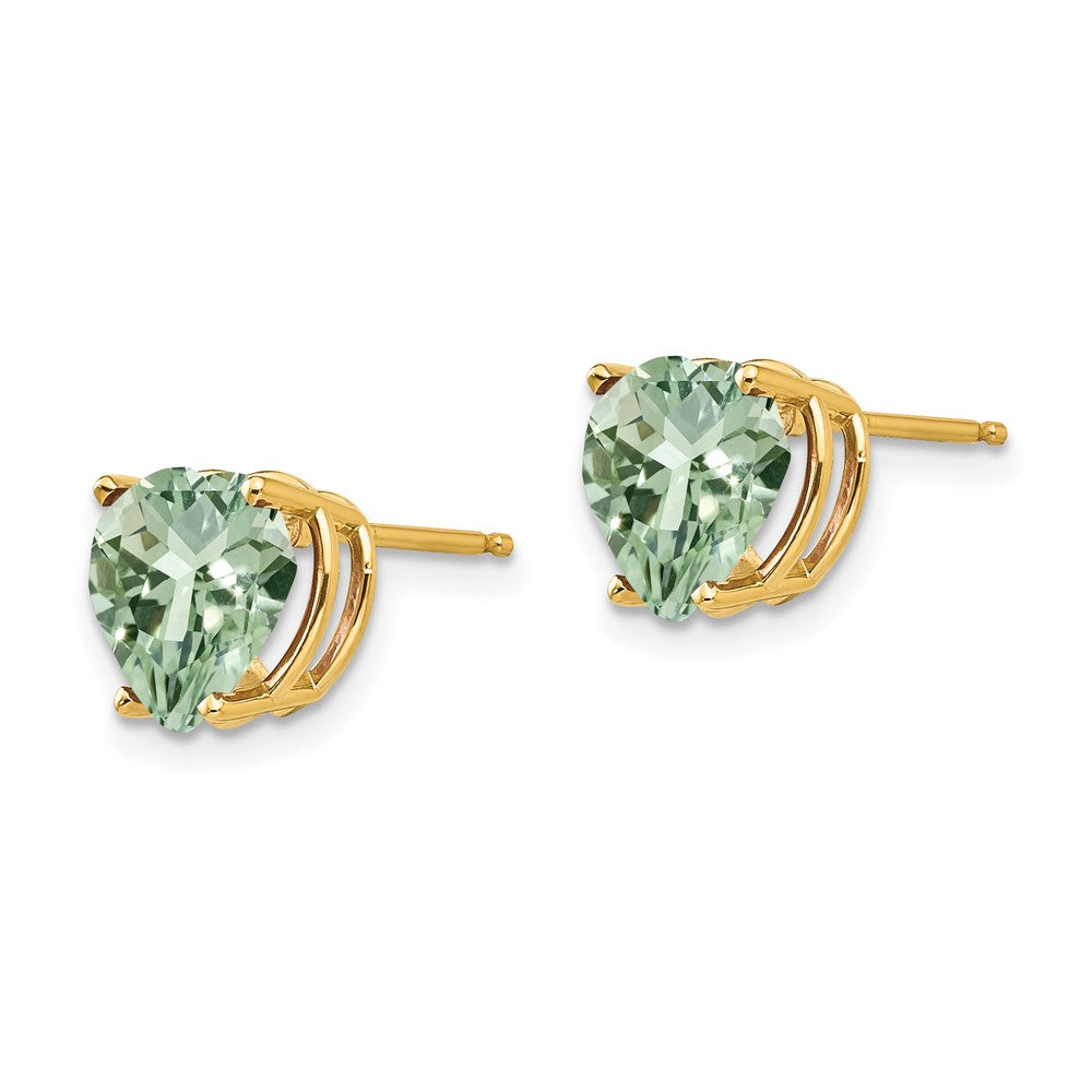 14K Gelbgold Ohrringe mit 8 mm Herz-Grünquarz