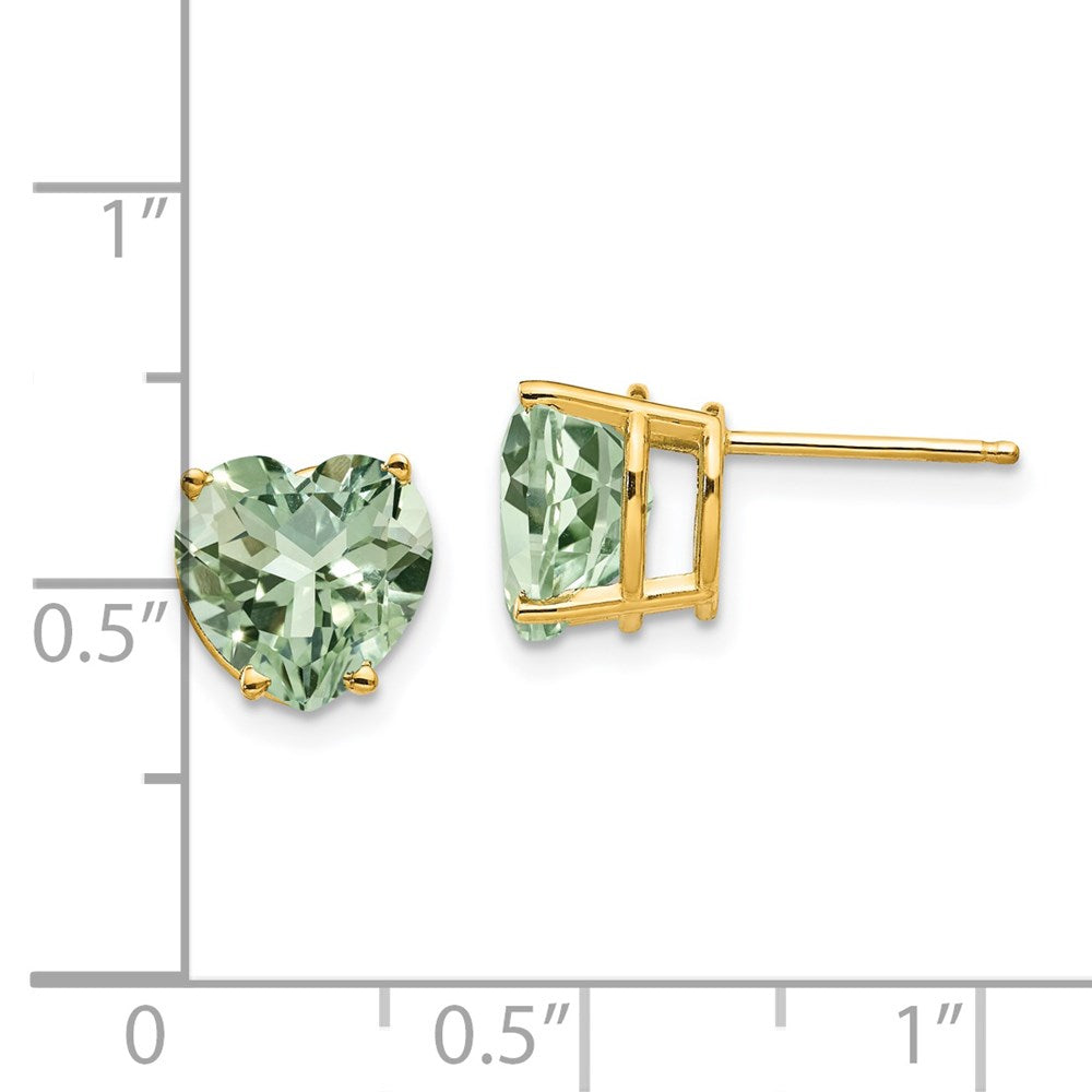 14K Gelbgold Ohrringe mit 8 mm Herz-Grünquarz