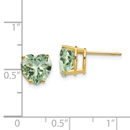 14K Gelbgold Ohrringe mit 8 mm Herz-Grünquarz