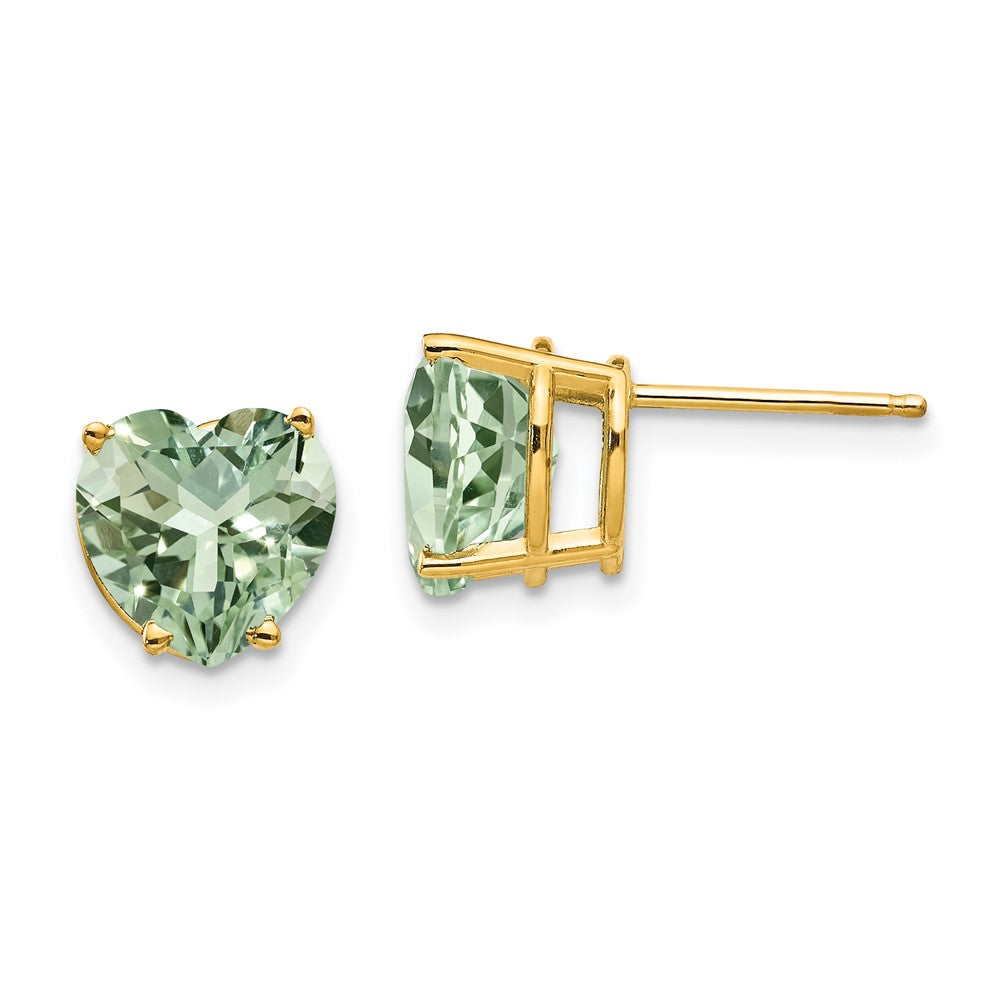 14K Gelbgold Ohrringe mit 8 mm Herz-Grünquarz
