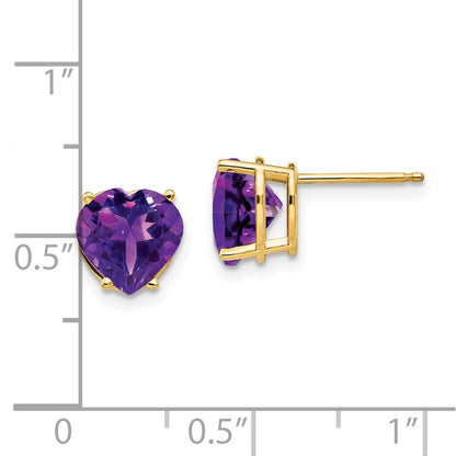 14K Gelbgold Ohrringe mit herzförmigem Amethyst, 8 mm
