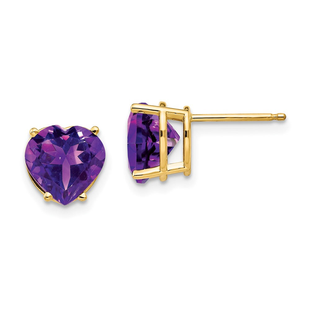 14K Gelbgold Ohrringe mit herzförmigem Amethyst, 8 mm