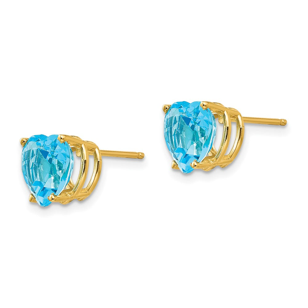 14K Gelbgold Ohrringe mit herzförmigem Blautopas, 8 mm