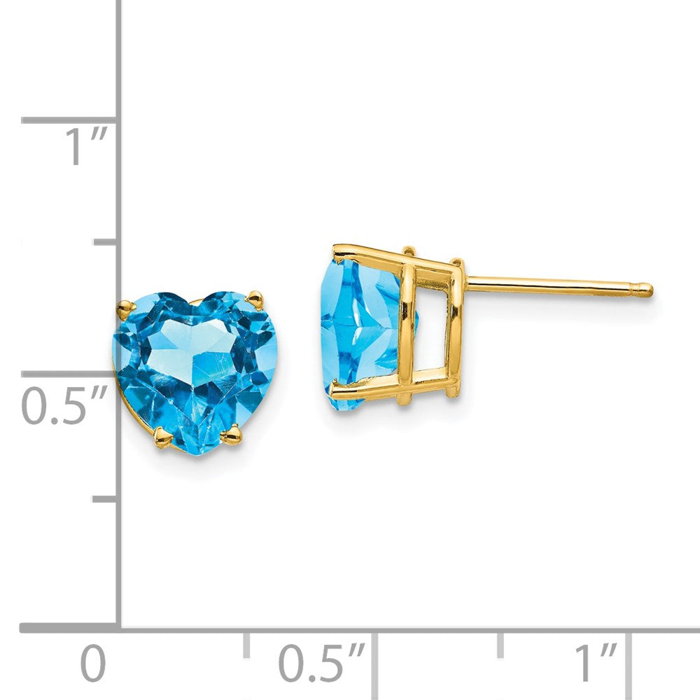 14K Gelbgold Ohrringe mit herzförmigem Blautopas, 8 mm