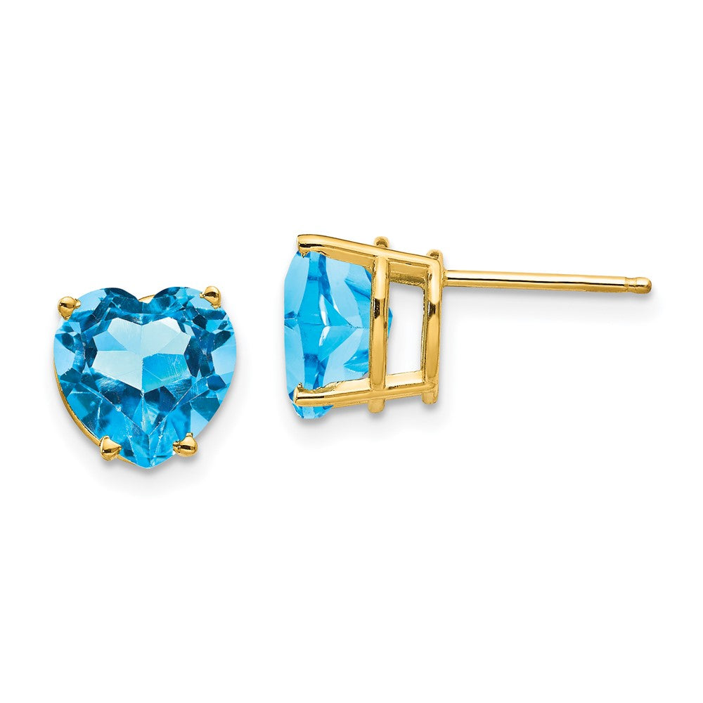 14K Gelbgold Ohrringe mit herzförmigem Blautopas, 8 mm