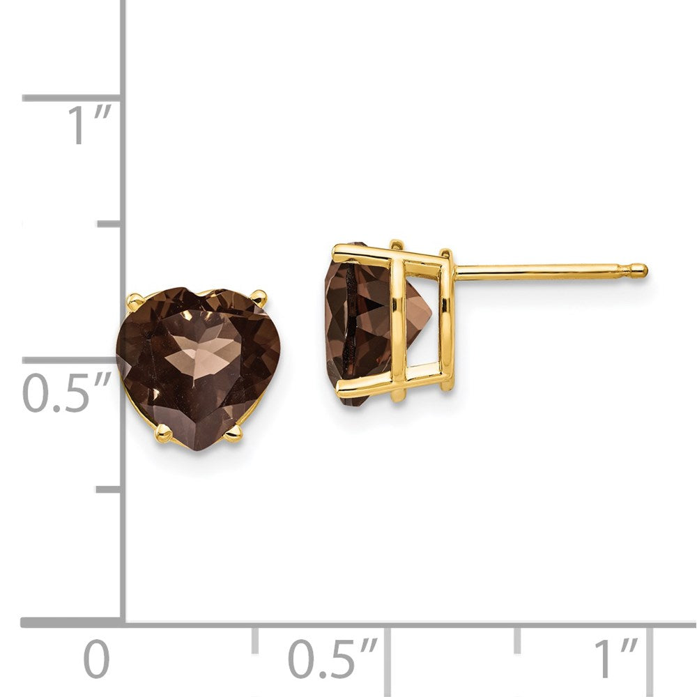 14K Gelbgold Ohrringe mit herzförmigem Rauchquarz, 8 mm