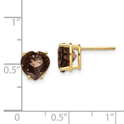 14K Gelbgold Ohrringe mit herzförmigem Rauchquarz, 8 mm