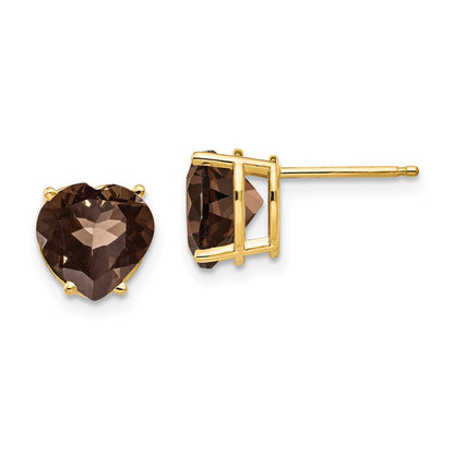 14K Gelbgold Ohrringe mit herzförmigem Rauchquarz, 8 mm