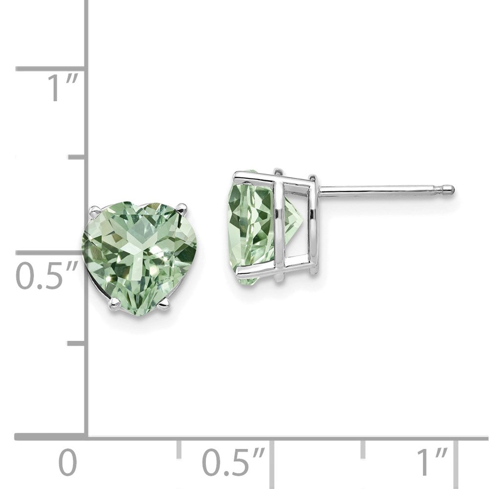 8-mm-Ohrringe mit herzförmigem grünem Quarz aus 14K Weißgold