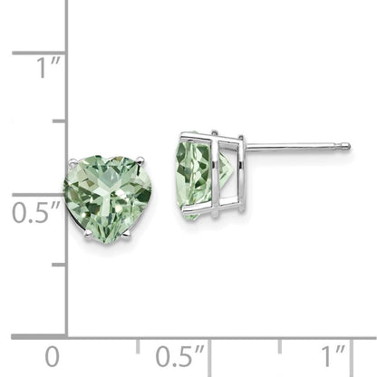 8-mm-Ohrringe mit herzförmigem grünem Quarz aus 14K Weißgold