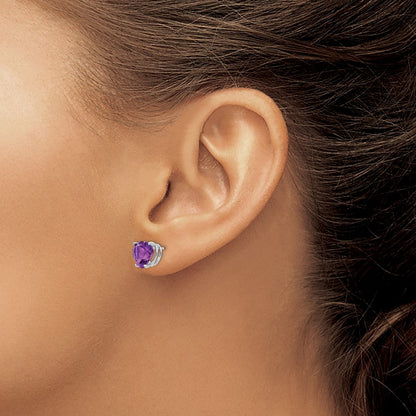 14K Weißgold Ohrringe mit 8-mm-Herz-Amethyst