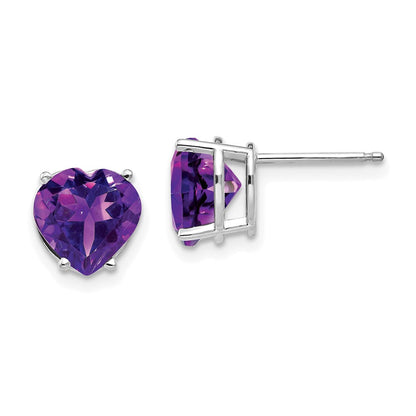 14K Weißgold Ohrringe mit 8-mm-Herz-Amethyst