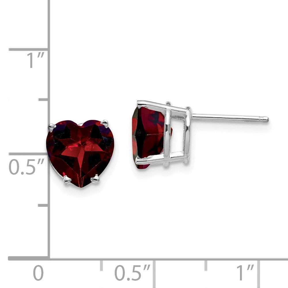 14K Weißgold Ohrringe mit 8mm Herz-Granat