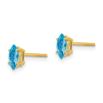 14K Gold Ohrstecker mit Blautopas im Marquise-Schliff