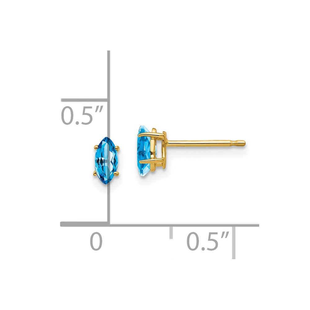 14K Gold Ohrstecker mit Blautopas im Marquise-Schliff