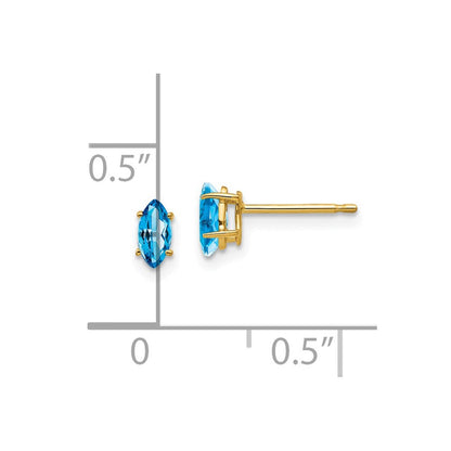 14K Gold Ohrstecker mit Blautopas im Marquise-Schliff
