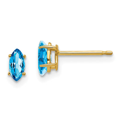 14K Gold Ohrstecker mit Blautopas im Marquise-Schliff