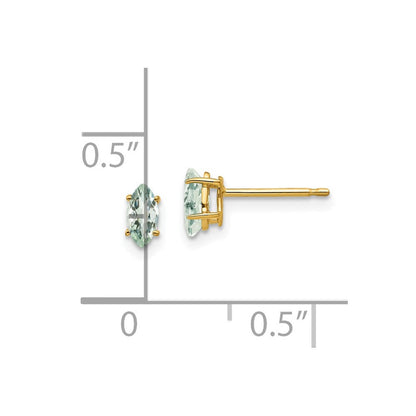 14K Gelbgold Ohrringe mit 5x2,5 Marquise-Schachbrett-Schliff grünem Quarz