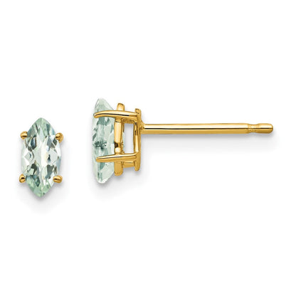 14K Gelbgold Ohrringe mit 5x2,5 Marquise-Schachbrett-Schliff grünem Quarz