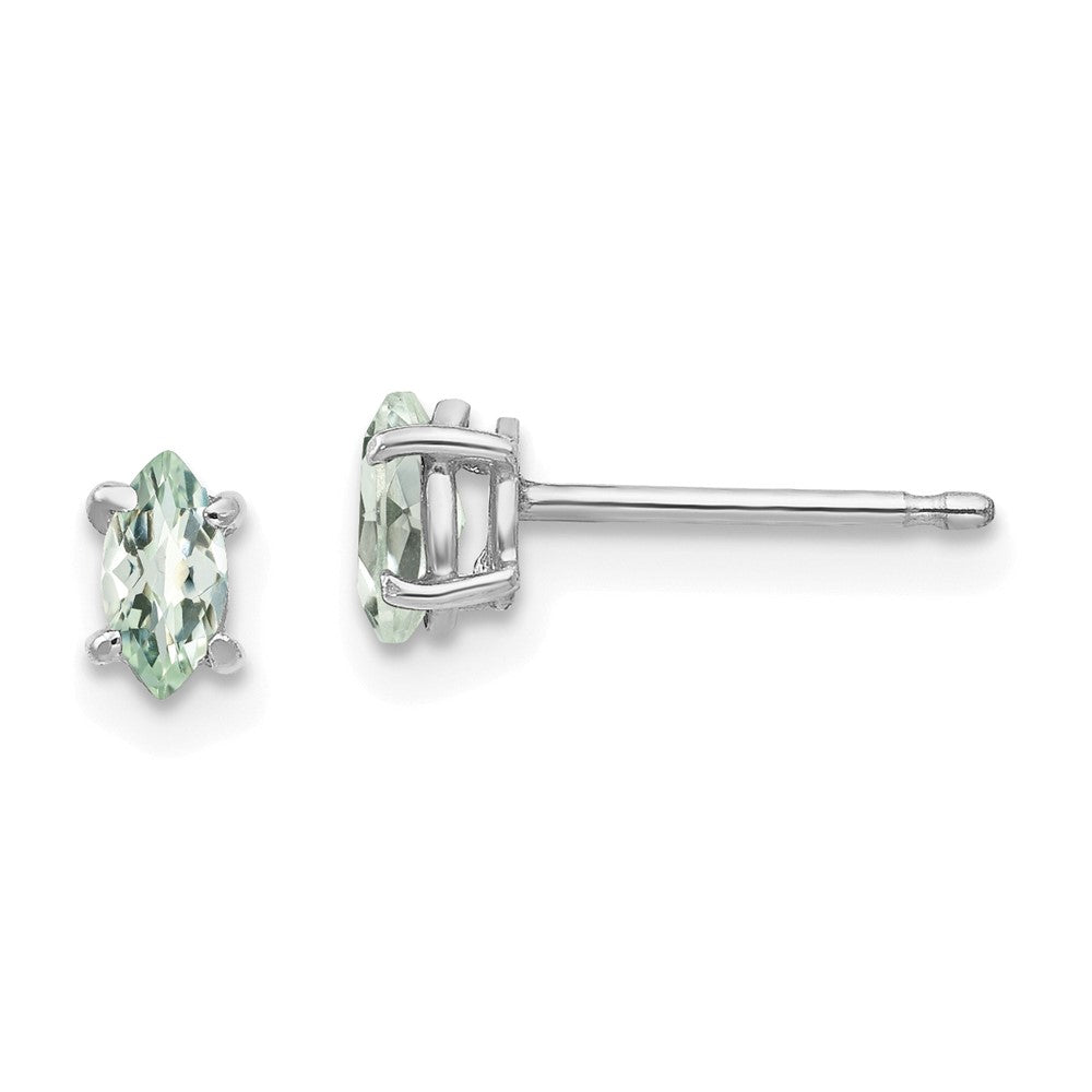 14K Weißgold Ohrringe mit Marquise-Karo-Schliff-Grün-Quarz 5x2,5 mm