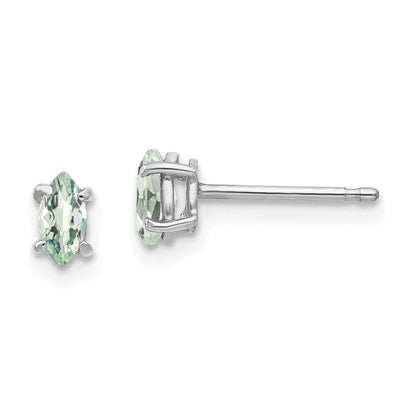 14K Weißgold Ohrringe mit Marquise-Karo-Schliff-Grün-Quarz 5x2,5 mm