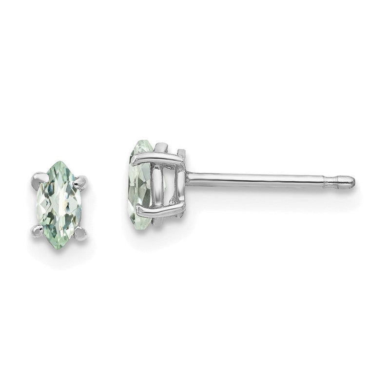 14K Weißgold Ohrringe mit Marquise-Karo-Schliff-Grün-Quarz 5x2,5 mm