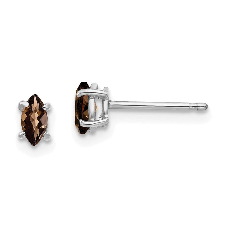 14K Weißgold Ohrringe mit 5x2,5 mm Marquise-Schliff Karo-Facettierung Rauchquarz-gelbem Goldquarz