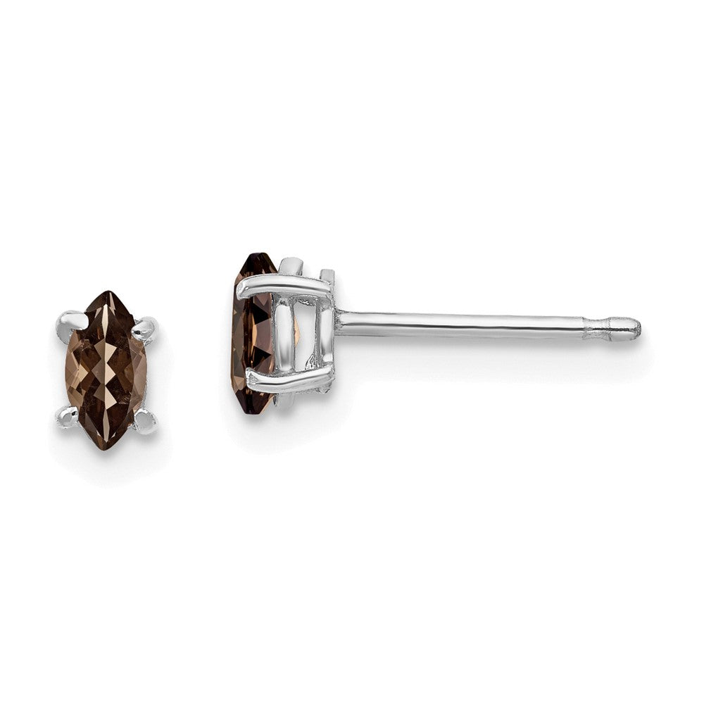 14K Weißgold Ohrringe mit marquiseförmigem 5x2,5 mm Rauchquarz und Goldquarz in Gelbgold