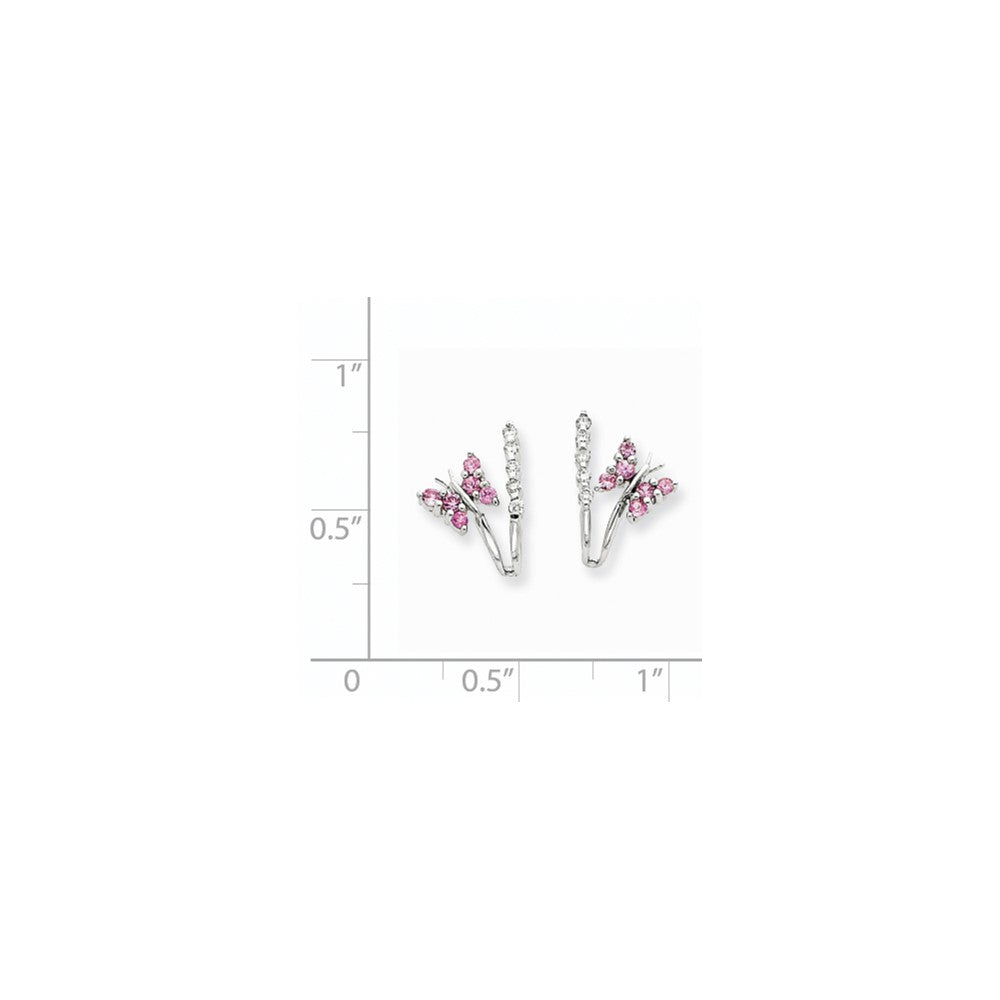 14K Weißgold Echt Diamant & Rosa Saphir Schmetterling Ohrringe