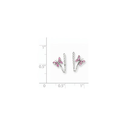 14K Weißgold Echt Diamant & Rosa Saphir Schmetterling Ohrringe